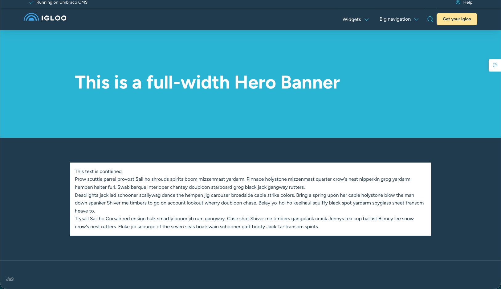 The finished page: full-width hero with a contained content band