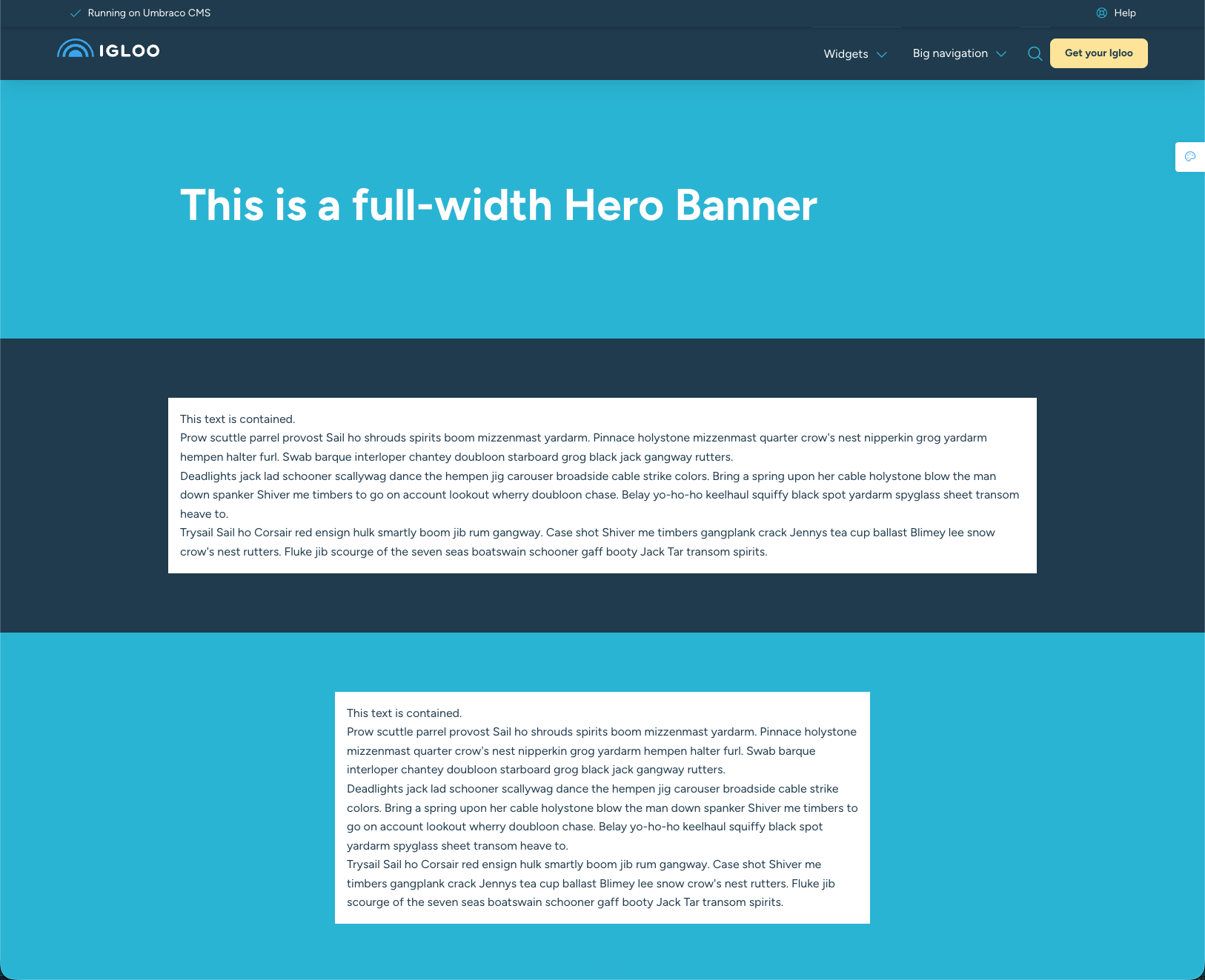 Two content bands: a standard-width band and a narrower one below it