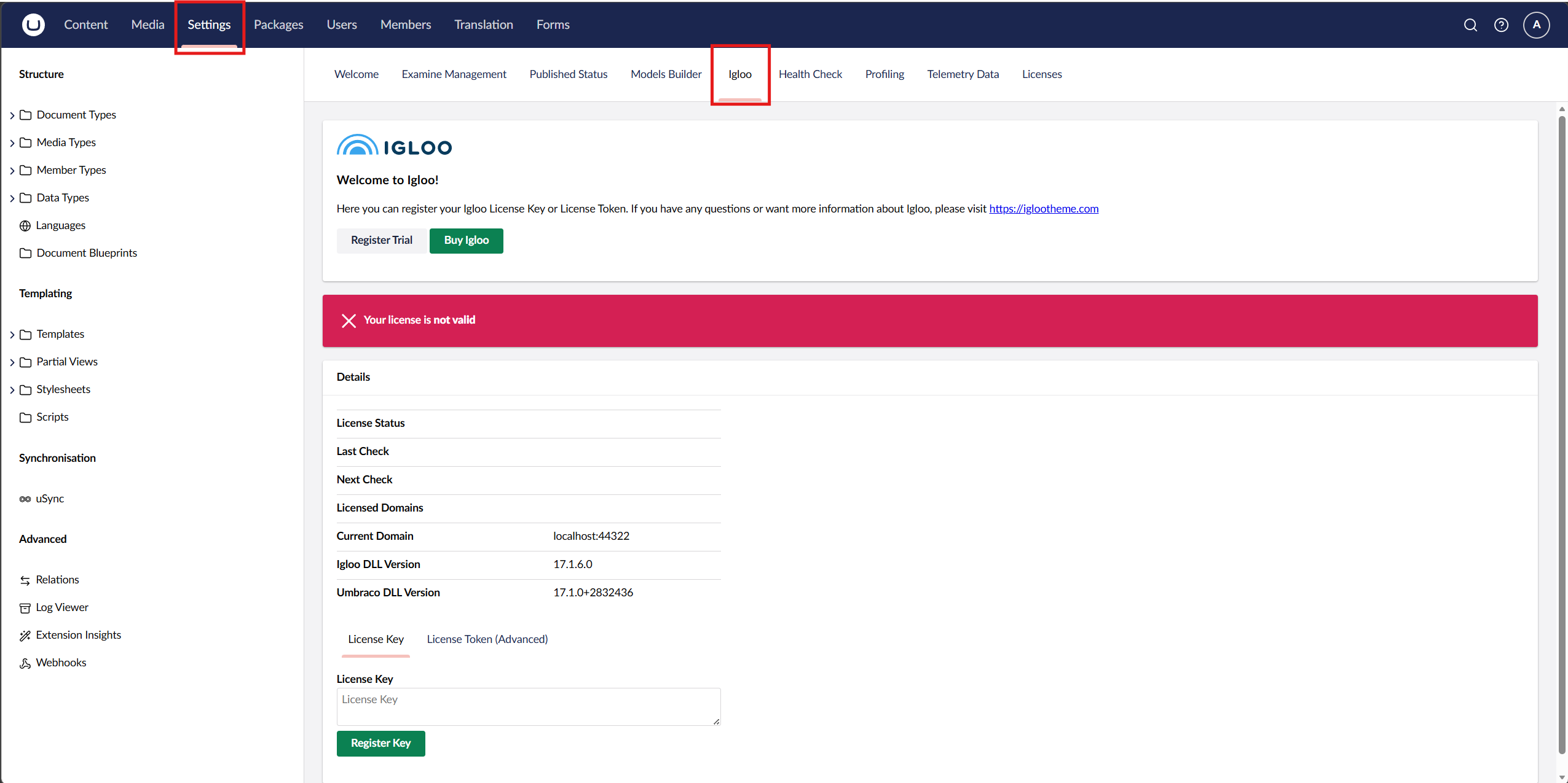 Igloo Dashboard location in the backoffice